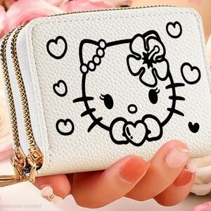 WalletHello Kitty Wallet Faux Leather Card Holder Coin Purse Dual-Zipper WHITE